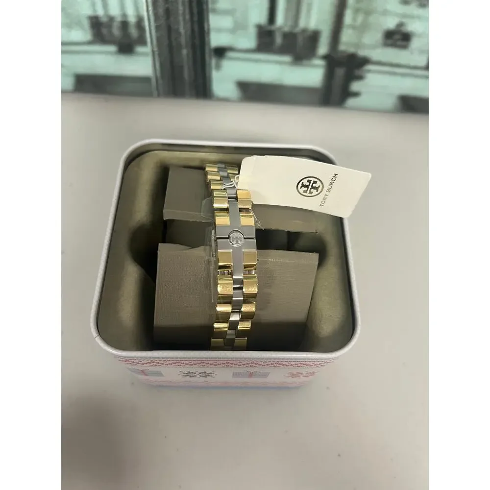 Tory Burch TBW1102 Two-Tone Rectangle Ladies Quartz Watch, 3ATM Waterproof